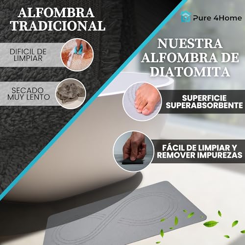 Miniatura 6 de Pure 4home Alfombra Diatomita Baño 60x40 Secado Rápido, Antideslizante Y Antibacteriana Alfombrilla Piedra Diatomita Super Absorbente Alfombrilla Diatomita - Stone Bath Mat Infinito