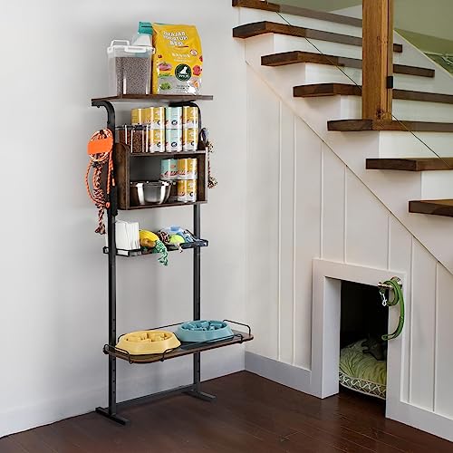 Elevated Dog Bowls - 7 Adjustable Raised Bowl Stand With Large Storage Organizer for Accessories, Feeder Station for XLarge, Large, Medium, Small Dogs, Cats, Pets (Rustic Brown Wood) - Image 6