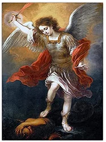 EGUOAC Decoration Murale Murillo Peintures CéLèBres  PrièRe à Saint Michel Archange  Art Mural Tableaux Toile Tableau Vintage Posters Decoration Chambre 60x90cm sans Cadre Cover