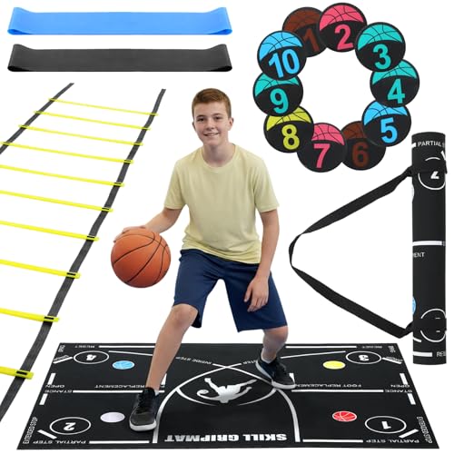 Silipull 15 Pcs Portable Basketball Training Equipment Footwork Training Mat Agility Drill Mat Non-slip Basketball Practice Aids for All Levels to Improve Speed Strength Coordination(41 x 27 Inches)