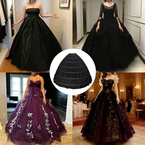 Image of Women Crinoline Petticoat 6 Hoop Skirt Full A-Line Slips Long Underskirt for Wedding Bridal Dress Ball Gown