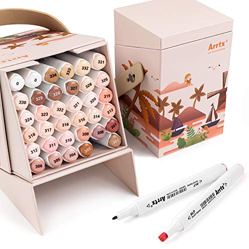 Arrtx Skin Tone Markers, ALP 36 Dual Tip Alcohol Based Art Pen Skin Markers for Illustration Sketching Drawing Coloring