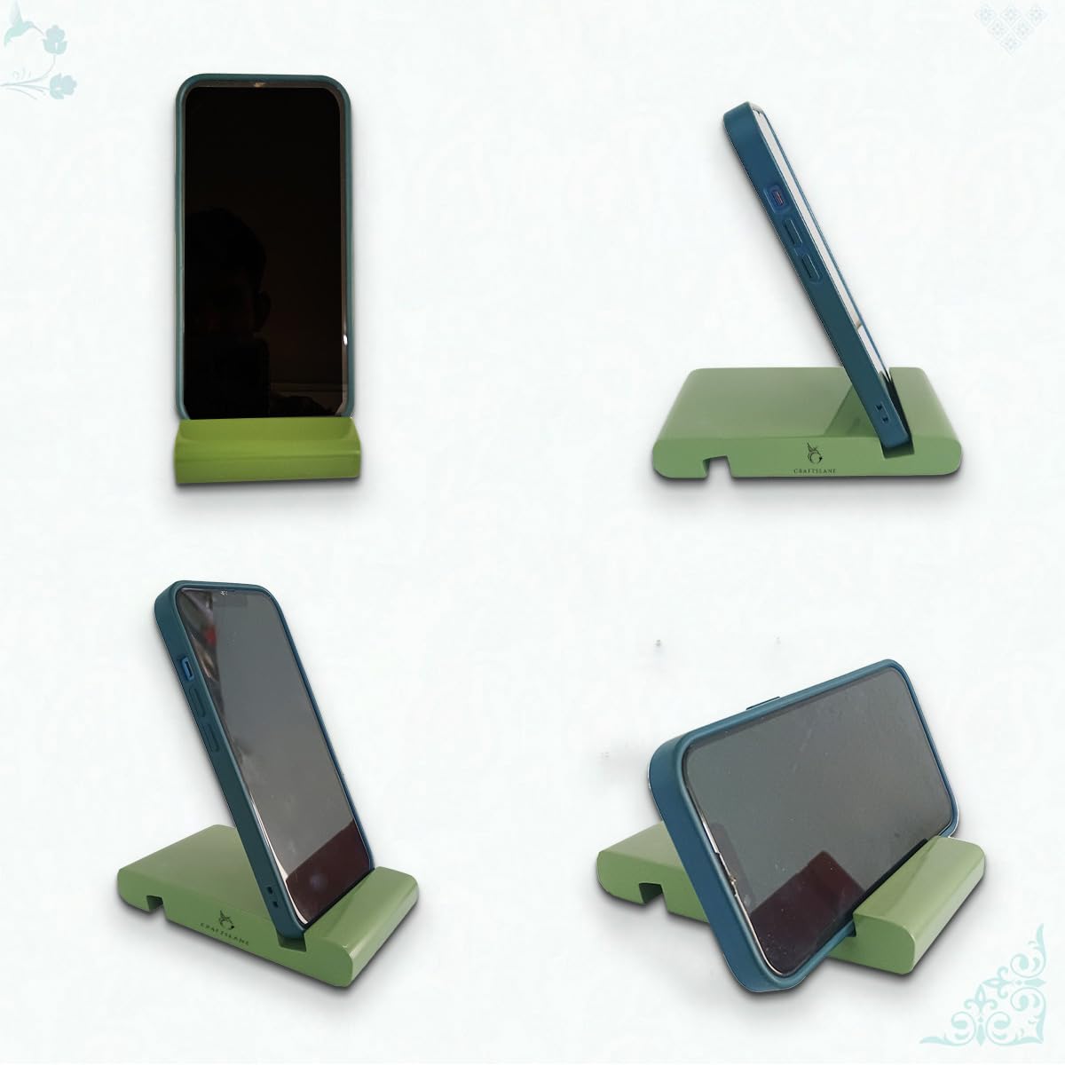 CRAFTSLANE Handcrafted Wooden Mobile Stand, Cell Phone Stand for Office Desk for Home for Table Portable Compact & Lightweight Hands-Free Viewing All Smartphones & iPhone (Solid Sage Pack of 2)-image-10