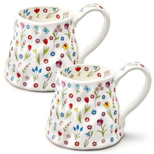 Pack 2 tazas grandes de cerámica con diseño floral