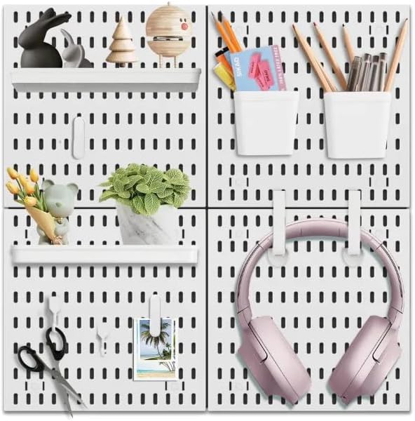 SHGJ&SOFT PegBoard Combination Kit, Pegboards and Accessories Modular Hanging, Wall Organizer Pegboard for Home and Office,2222, Wall Mount Display Pegboard Panel Kits (White, 4 Pieces)