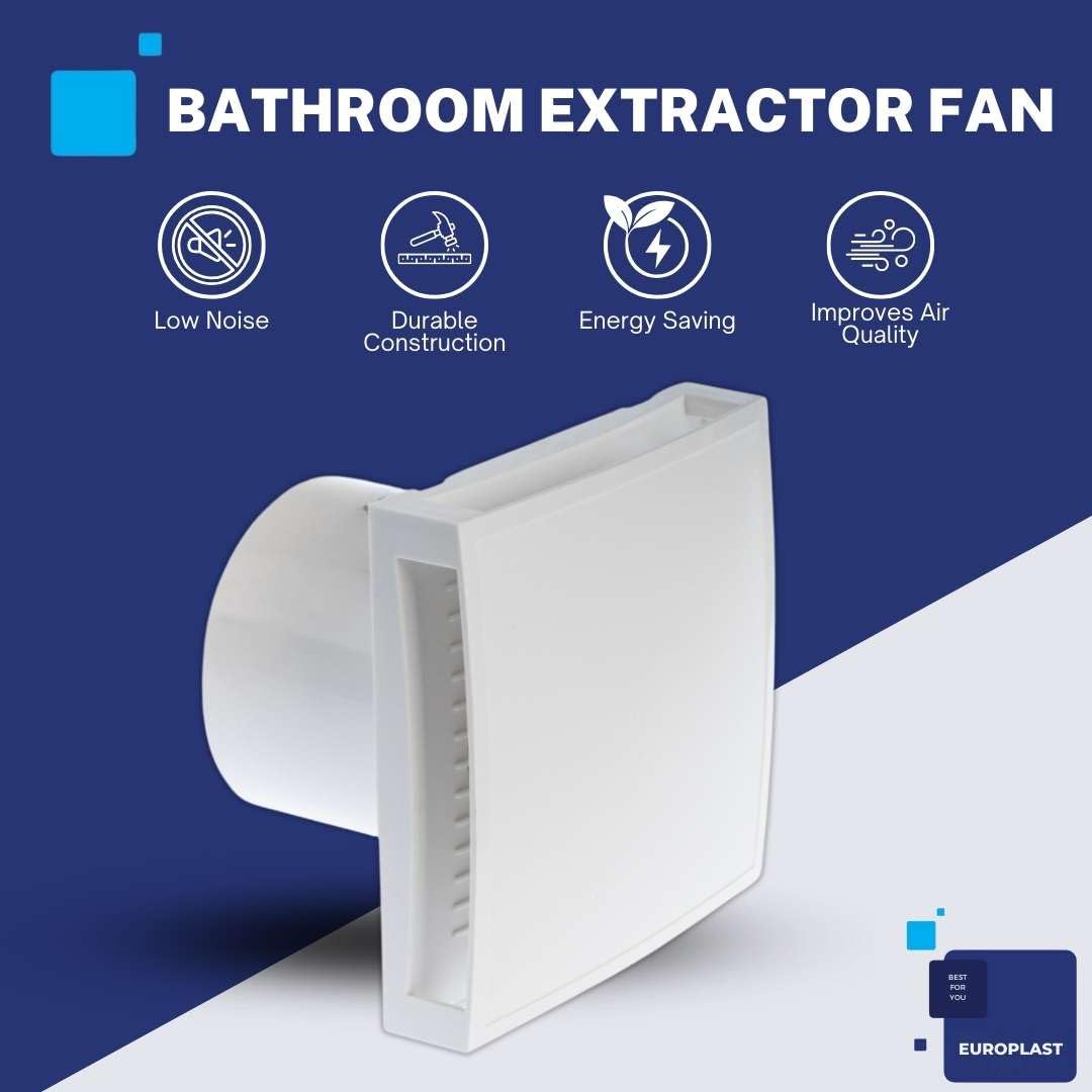 EUROPLAST Ø 100mm Aspiratore Bagno con Timer e Sensore di Umidità - Ventola Aspirazione Bianca - Estrattore Aria - Ventilatore da Parete per Cucina, Garage, WC