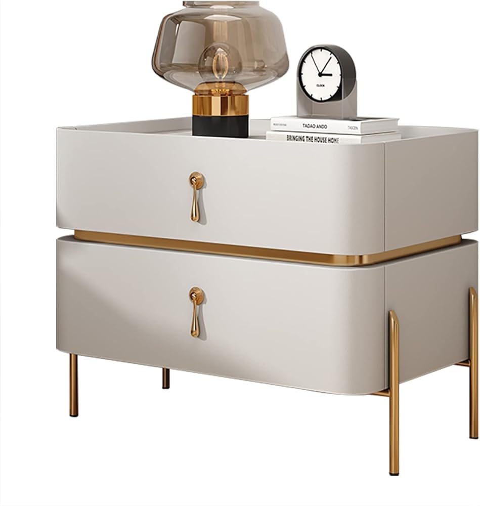 SXZenSpace Mid-Century Modern Nightstand with Metal Legs - 2-Drawer Stylish Bedside Table for Bedroom & Living Room Functional Storage Chic Home Decor