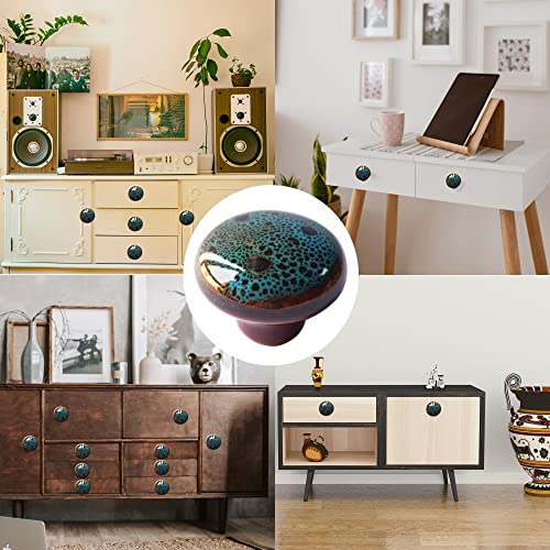 Perphin Vintage Round Cabinet Knobs Glazed Ceramic Round Knobs For Dresser Drawer, Antique Drawer Pull For Home Decor Door Handles (6, Vintage Blue 38Mm) #TOP6