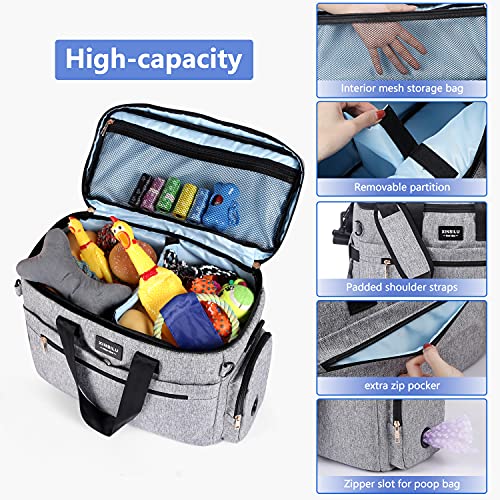 Dog Travel Bag, Pet Owner Multi-Use Dog Outdoor Bag, Include 2X Collapsible Dog Bowls, 2X Food Storage Containers, Airplane Approved, Perfect Weekend Pet Travel Set for Dog, Cat, Gray - Image 4