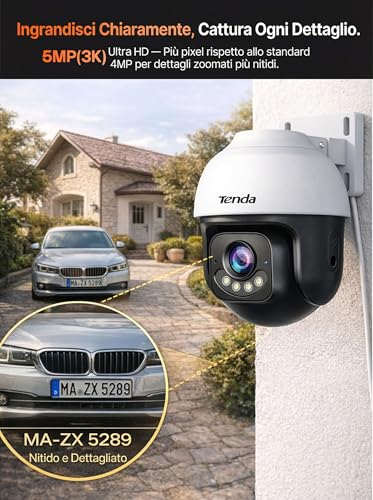 Tenda 5MP 3K Telecamera Wi-Fi Esterno, Wi-Fi 6 Videocamera Sorveglianza Esterna con Visione Notturna a Colori, 360° PTZ Auto Tracking, Rilevamento Umano/Veicoli AI, Solo 2.4GHz WiFi, Compatibile Alexa - Immagine 2
