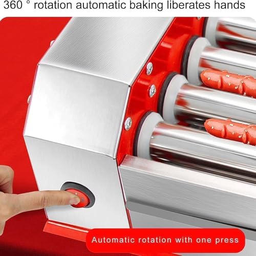 Black Hot Dog Roller Machine, Stainless Steel Sausage Grill Cooker with 4 Heat Rollers, 0-250℃ Temperature Control, Easy to Clean, Ideal for Home Kitchen Breakfast