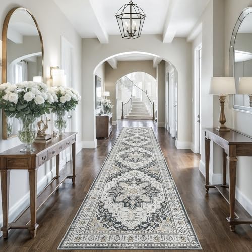 Madane Hallway Runner 3x14 - Runner Rugs 14ft Washable Entryway Rug Vintage Kitchen Runners Non Slip Indoor Area Rug Farmhouse Carpet Runner for Bathroom Living Room Bedroom, Black