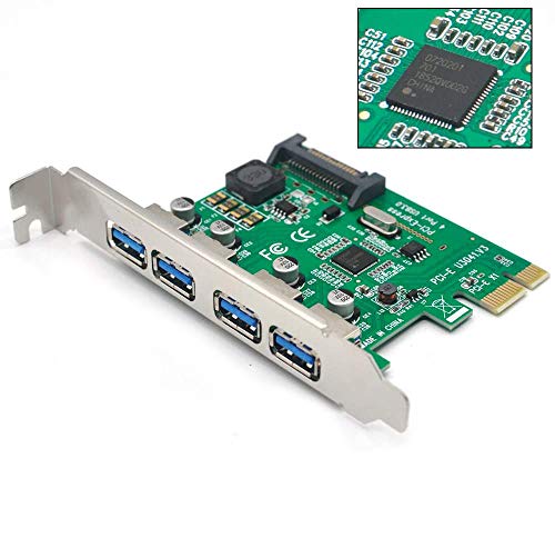 Padarsey PCI-E to USB 3.0 4 Port PCI Express Expansion Card (PCIe Card),Superspeed USB 3.0 Card with 15-Pin Power Connector for Desktops,Super Speed Up to 5Gbps