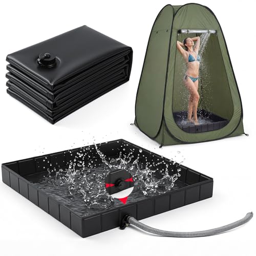 Glooglitter Portable Shower Pan 41 x 41 x 5 Foldable Shower Base Outdoor Collapsible Showering Basin with Detachable Drain Pipe for Beach Camping Rv Outdoor & Indoor Bath Floor