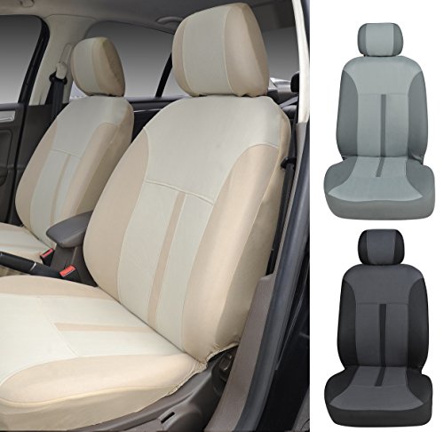 N16103 Tan-Fabric 2 Front Car Seat Covers For C-Max Edge Edge Fiesta (Se) Focus (St) Mustang Taurus Escape Fusion Transit Connect 2020 2019 2018-2007 (Tan) #TOP13