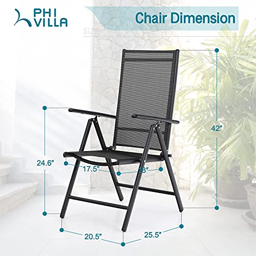 Phi Villa Folding Patio Dining Chairs Set Of 2, Adjustable Patio Sling Chairs Reclining High Back Chairs With Armrest For Outdoor Garden Lawn Pool Yard, No Assembly, Black #TOP5