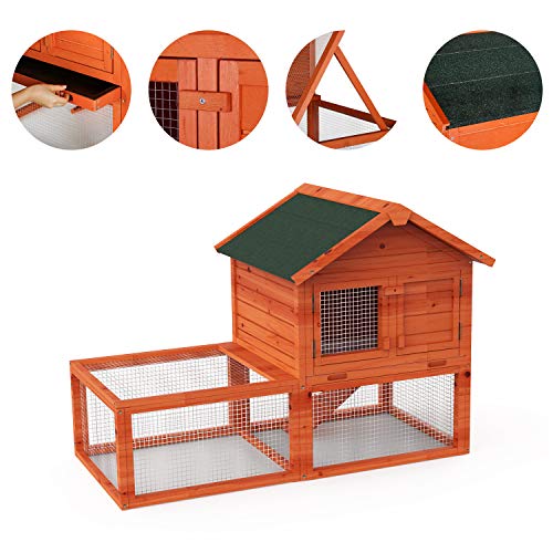 LINLUX Deluxe Large Wooden Chicken Coop Outdoor Garden Backyard Large Wood Hen House Rabbit Hutch Poultry Cage, with Ventilation Door, Removable Tray and Ramp