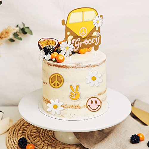 Whaline 30Pcs Multi-Layer Cake Toppers Boho Groovy Retro Cupcake Toppers 3D Hippie Party Cupcake Decor Smile Daisy Flower Victory Peace Sign For Birthday Baby Shower Boho Rainbow Party Supplies #TOP6