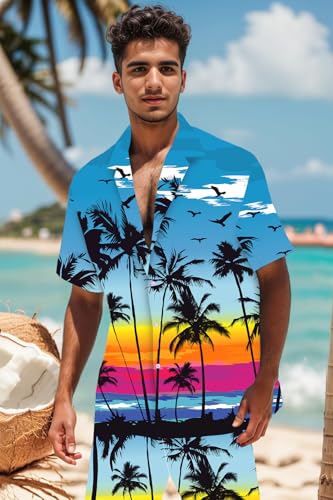 Image of Cromoncent Boy and Men Hawaiian Outfits Short Sleeve Shirts and Shorts Hawaiian Suits Beach Tropical 2 Pcs Vacation Sets