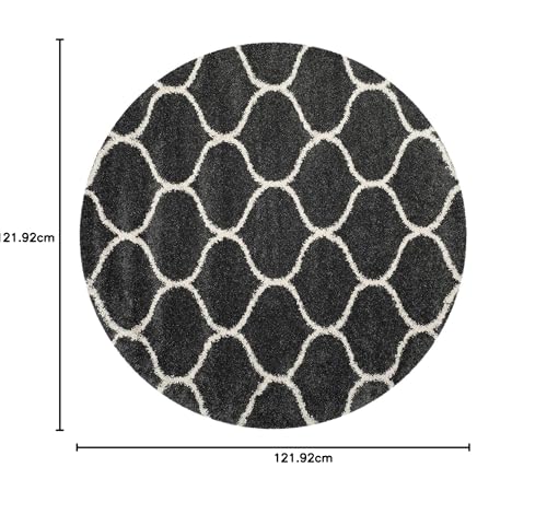 Image of Handwoven Microfibre 3D Rug for Living Room (Dark Grey & Ivory Moraccan, 4 X 4 Feet (Round), Microfibre)
