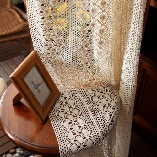Yunsurey Rustic Crochet Curtains for Living Room Farmhouse Knitted Cotton