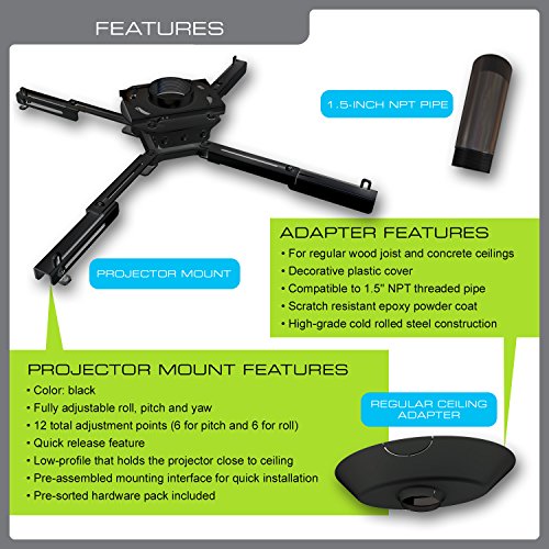 QualGear Adaptador de teto de viga única Pro-AV QG-KIT-CA-3IN-B, acessório de kit de montagem de pro