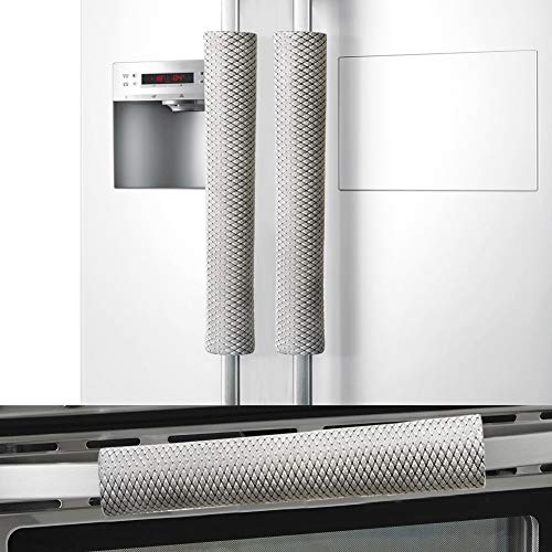 OUGAR8 Refrigerator Door Handle Covers Handmade Decor Protector for Ovens, Dishwashers.Keep Your Kitchen Appliance Clean from Smudges, Food Stains(3pcs, Rhombus Light Gray)