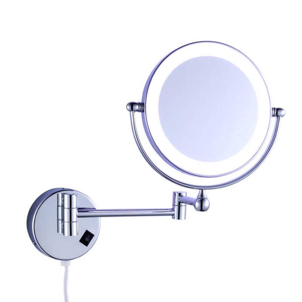 DOLPTBEZM Espejo de Maquillaje con luz y Aumento para Montaje en Pared, Espejo de tocador Plegable para baño, Plateado, 6 Pulgadas