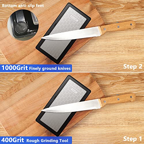 Kit de pedra amolar diamantada de pedra úmida – 400/1000 pedra de amolar profissional, base antiderr