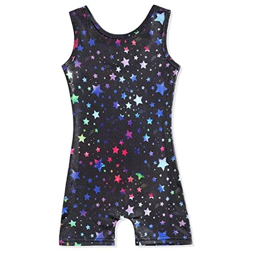 HOZIY Gymnastics Leotards for Girls with Shorts Toddlers Biketards Rainbow Unicorn Dinosaur Mermaid Leopard Flower Galaxy 4-5T Multicolored Stars