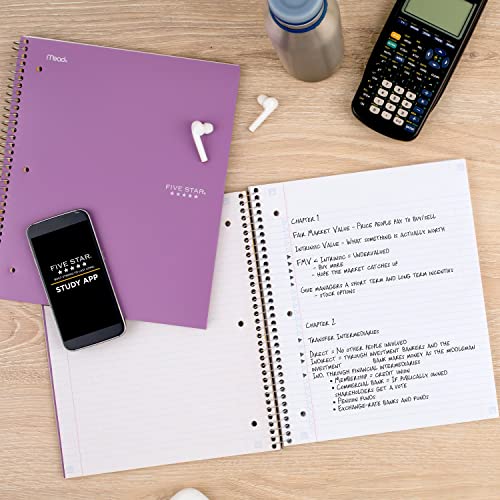 Image of Five Star Spiral Notebook + Study App, 5 Subject, College Ruled Paper, 8-1 /2 inch x 11 inch, 200 Sheets, Fights Ink Bleed, Water Resistant Cover, Amethyst Purple (38748), 1 Count (Pack of 6)