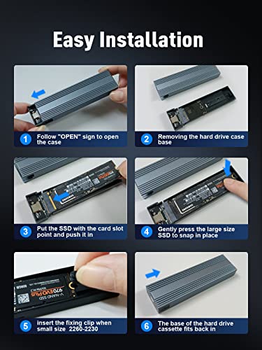 VCOM Carcasa SSD M.2 NVMe, adaptador NVMe a USB de 10 Gbps con USB 3.2 Gen2, instalación sin herramientas, Trim, M-Key (llave B + M) y tamaño en SSD 2230/2242/2260/2280 (no para M.2 SATA)