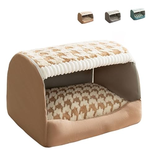 洗える 猫 ベッド 猫ハウス ペットベッド ペットハウス 犬 ベッド 冬用 ペット用品 ペットクッション あったかい 保温 防寒 寝床 休憩所もこもこ 取り外し可能 ふかふか 滑り止め 室内用寒さ対策 (S(35*30*30CM),ブラウン)