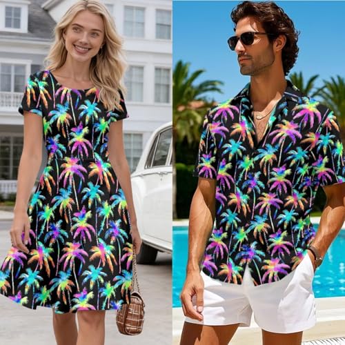 Image of AFPANQZ Couple Matching Outfit Casual Men's Button Down Shirt or Short Sleeve Summer Sundresses Dresses for Women 2026