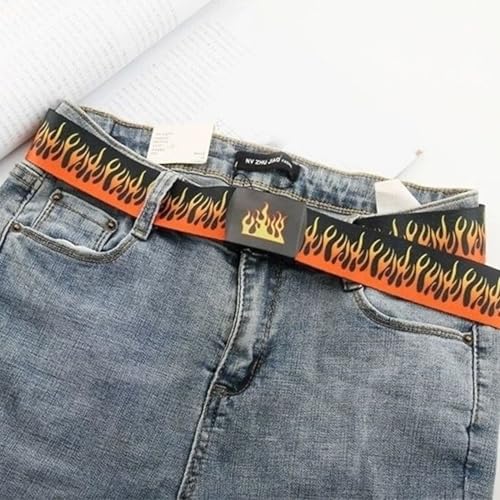 Nylon Waist Belts With Flame Pattern Wide Adjustable Waist Belt Wear Teens Trousers Jeans Coat Waistband3