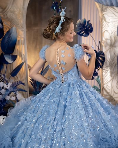 Ball Gown Sheer Neckline Butterflies Beaded Girls Pageant Dresses4