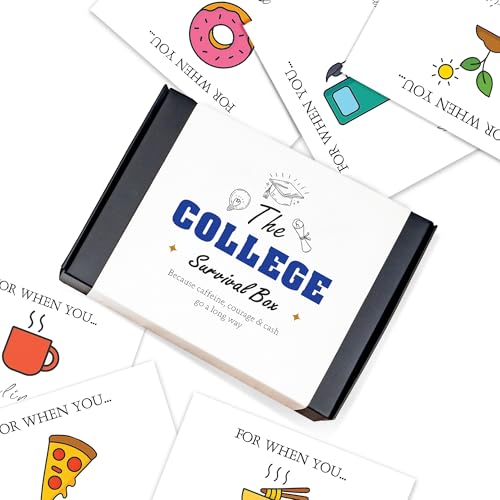 College Survival Gift Card Box, Graduation Gift Money Holder, Open When Care Package for Leaving Home Students, Money Box for Cash Gift, University Essentials Kit with Envelopes & Funny CardsGift Card Book