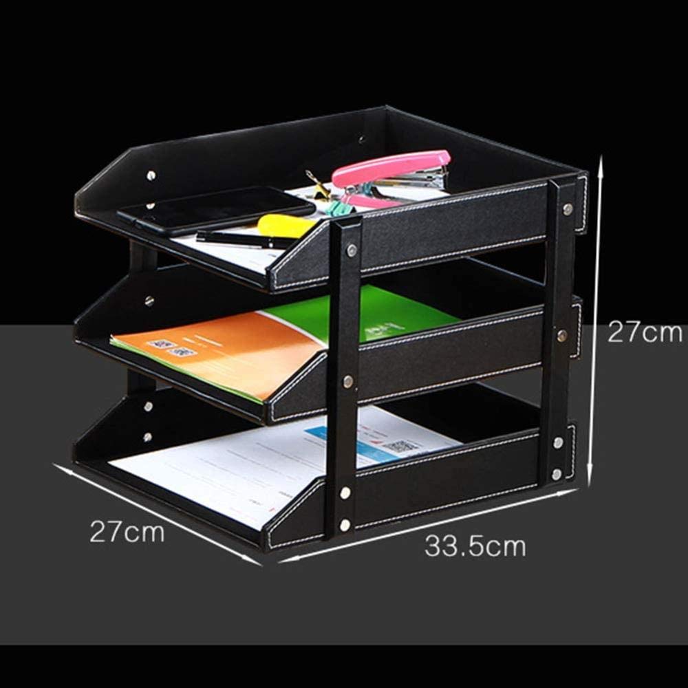 Organizador apilable de 3 niveles con acabado de piel sintética de madera en marrón y negro
