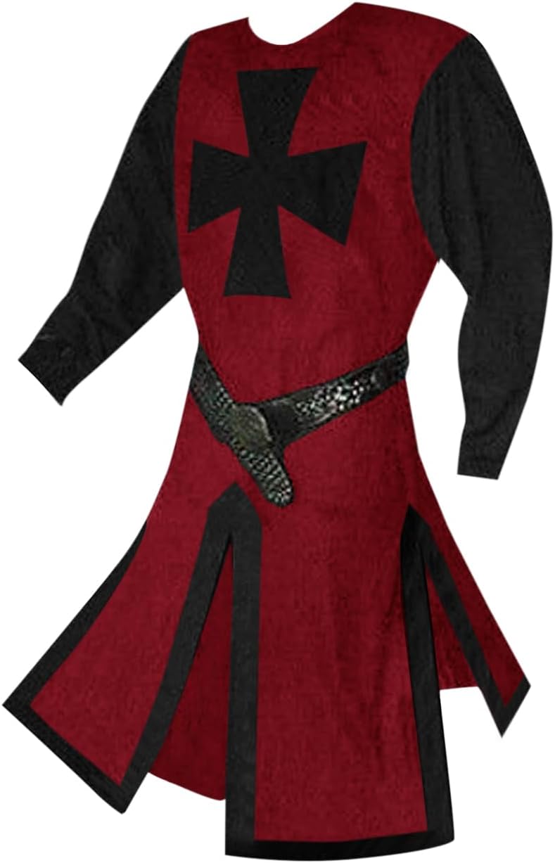 Runcati Mens Medieval Crusader Knights Tunic Renaissance Warrior Templar Cosplay Costumes Tops