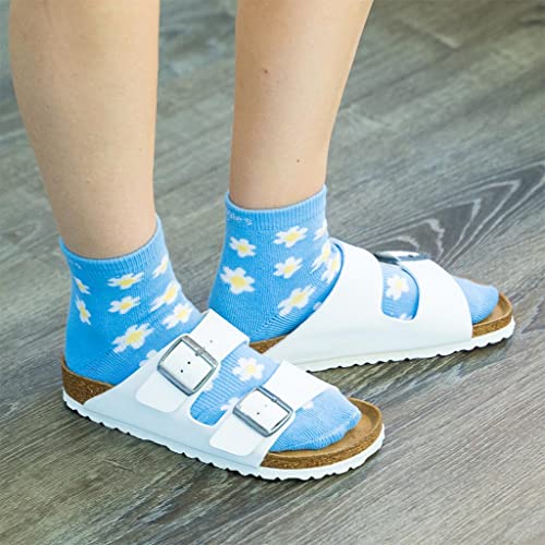 Great Soles Ombre, Sport, And Novelty Print Non Skid Socks For Women - Non Slip Grip Yoga Socks For Pilates, Barre, Ballet - Short Crew Grip Sock - Daisy Blue/Yellow #TOP3
