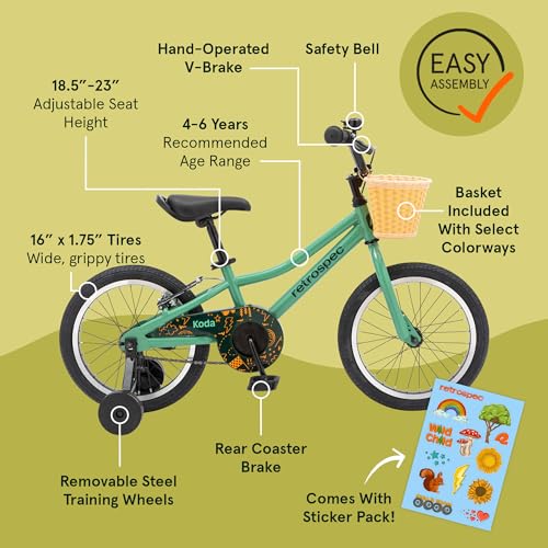 Image of Retrospec Koda Plus Kids Bike for Boys & Girls Ages 4-6 Years - 16 inch Children's Bicycle, Adjustable Seat & Handlebars