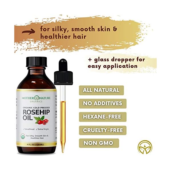 Rosehip-Oil-USDA-Certified-Organic-100-Pure-Cold-Pressed-Unrefined-Carrier-Oil-for-Men-Women-4oz-Natural-Anti-Aging-Moisturizer-for-Face-Hair-Skin-Nails-Non-GMO Rosehip Oil - 100% Pure Organic Certified, Cold Pressed & Unrefined Carrier Oil For Face, Hair & Skin, Great For Fine Lines, Wrinkles & Facial Oil (4 Oz)