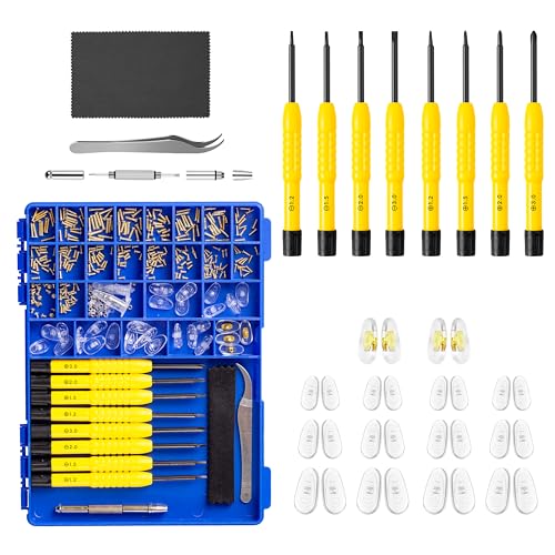 Magnetic Eyeglass Repair kit with Gold Screw, Upgraded All-in-One Eye Glass Repairing Kit Included Precision Screwdriver Sets, Nose Pads