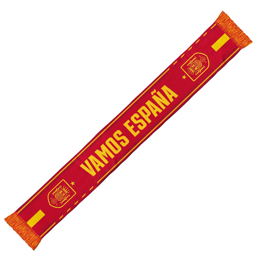 RFEF Spain Scarf 2026 – Official Spanish Team Scarf – Red Design with Yellow Details, RFEF Crest and Yellow Fringes