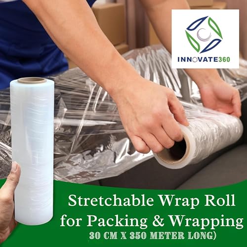Image of Transparent Stretchable Packing Material wrap Roll-12 inch (30 cm) |Multipurpose Wrap by Superfelt | Versatile, Eco-Friendly, Strong| OXO-Biodegradable | Heavy Duty, Fragile Packing (350 Meter Long)
