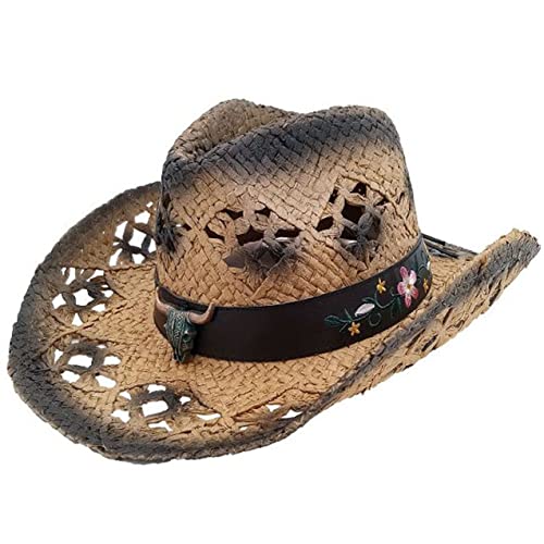 Image of SILVERFEVER Straw Cowboy Hat Cowgirl Hats Men Women Sun Hat Sombreros Vagueros Classic Western Accents Sombreros