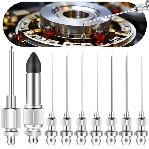 Image of Yuanchu 9pcs Stainless Steel Grease Gun Accessory Set, 7 Grease Injector Needle Nozzle with 1 Dispenser 1 Rubber Adapter Needle Point Tip for Small Spaces