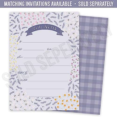 Image of Koko Paper Co Purple Thank You Cards Flat - Wildflower Design Summer Stationery for Weddings, Baby Showers, Events, Everyday Notes - Made in USA - Set of 25 Blank Floral Note Cards (Flat, Not Folded)