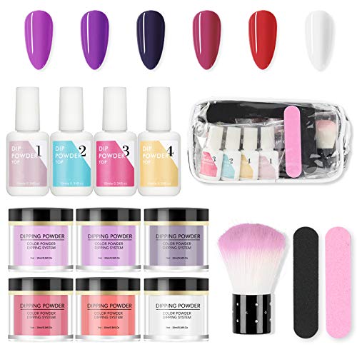 Ownest 6 Colors Dipping Nail Powder,Dip Powder Kit Nail Starter Kit,for French Nail Manicure No Nail Lamp Needed-Set A