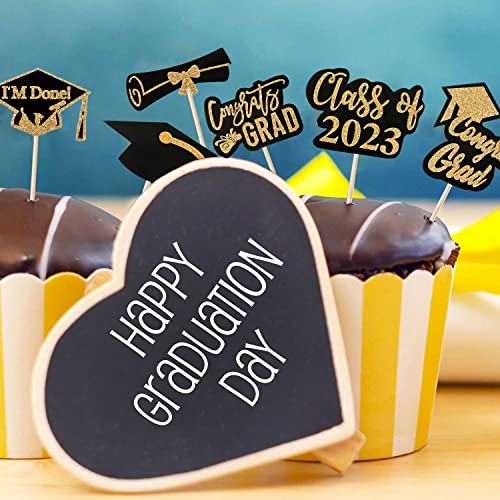 60 Pcs Graduation Cupcake Toppers Class Of 2023 Cupcake Picks Glitter Cake Cupcake Topper Decoration For Graduation Party Decoration Supplies #TOP4